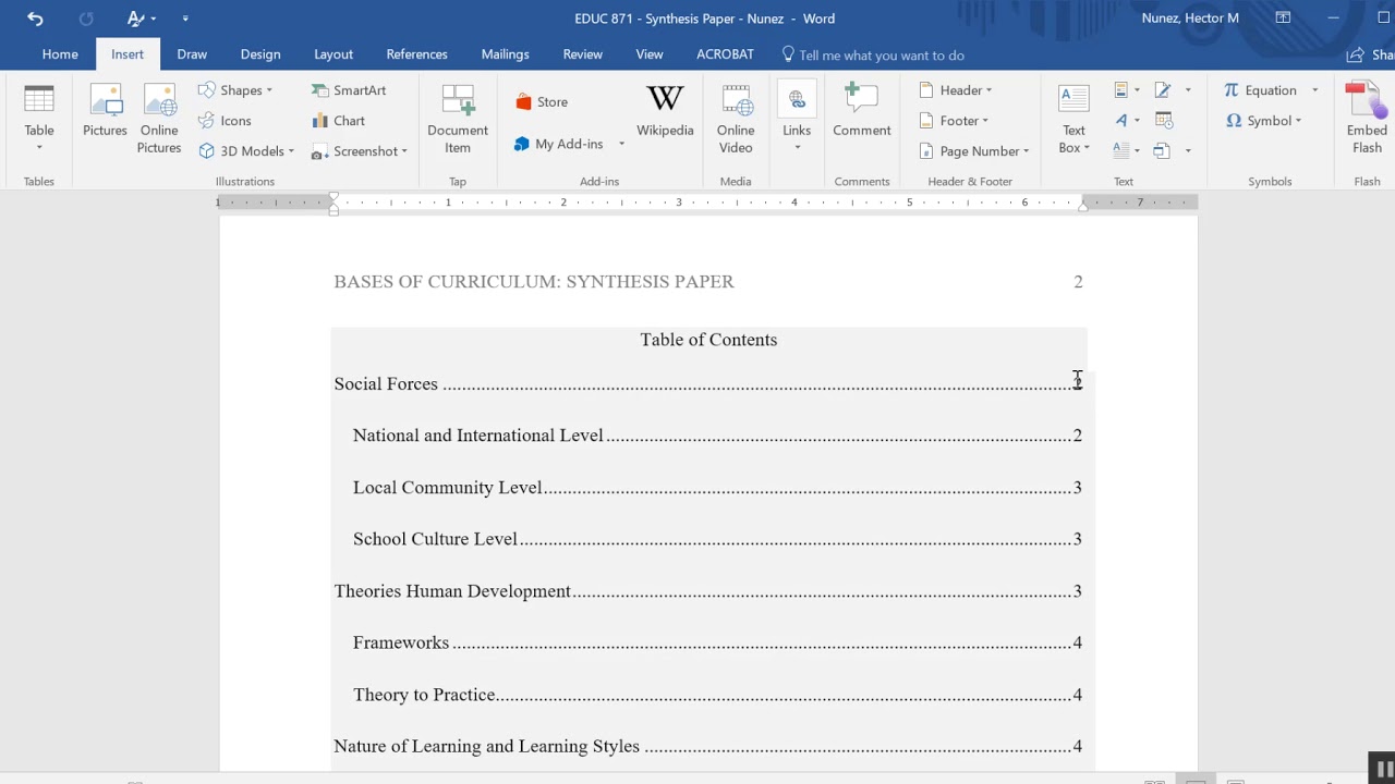 Navigation Features in Table of Contents